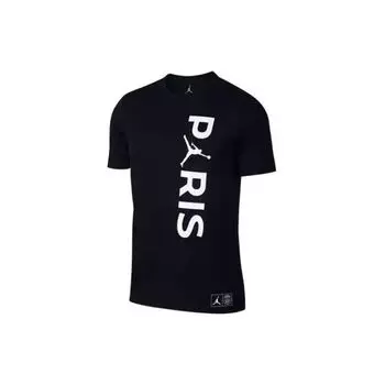 Мужская футболка с короткими рукавами и круглым вырезом Jordan X Paris Saint-Germain, черные топы с логотипом, черный BQ4278-010 XXXL