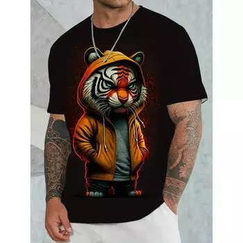 Мужская футболка с короткими рукавами и объемным рисунком тигра, напечатанная на 3D-принте, для летних видов спорта на открытом воздухе, мужские футболки больших размеров 6XL