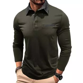 Мужская футболка с короткими рукавами и воротником-лацканами, повседневный топ с круглым вырезом L армия зеленый