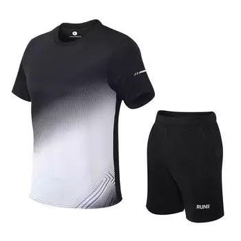 Мужская футболка с короткими рукавами из ледяного шелка с градиентом, летняя тонкая дышащая повседневная спортивная быстросохнущая футболка, комплект из двух предметов M