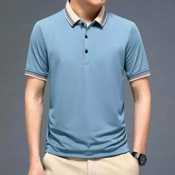 Мужская футболка с короткими рукавами, однотонная хлопковая однотонная повседневная рубашка поло с лацканами, мужская нижняя молодежная тонкая летняя футболка с половиной рукава