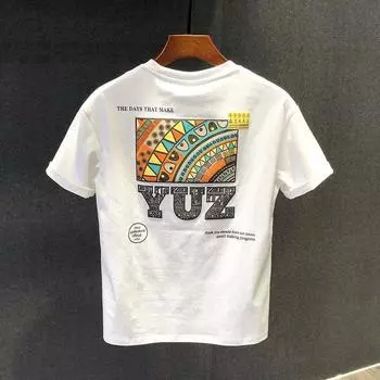 Мужская футболка с короткими рукавами, универсальный молодежный бренд American Tide, дышащий свободный модный топ с принтом 2XL белый