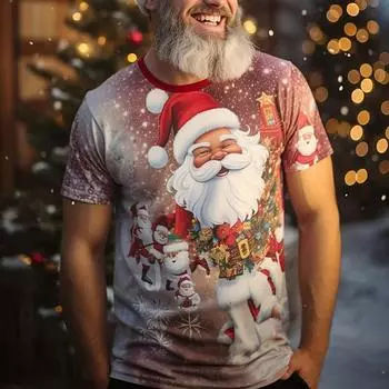 Мужская футболка с короткими рукавами в рождественском стиле, модный тренд Y2K, мужская футболка свободного покроя с короткими рукавами и принтом в стиле 3D в винтажном стиле S