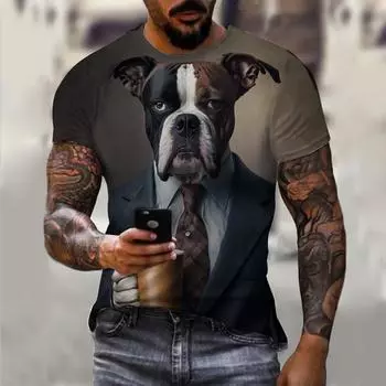 Мужская футболка с костюмом, летняя футболка с короткими рукавами и изображением животных, одежда большого размера с 3D принтом для собак, уличная повседневная футболка для мужчин, одежда 4XL