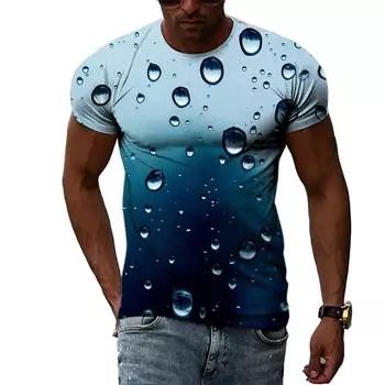 Мужская футболка с креативным 3D-принтом Raindrop, модная повседневная, с принтом природных пейзажей, с круглым вырезом, с коротким рукавом и большим вырезом S