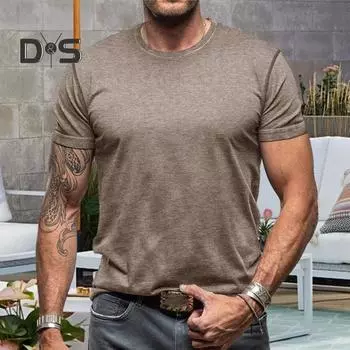 Мужская футболка с круглым вырезом, хлопковая однотонная футболка с коротким рукавом, базовая футболка, повседневная футболка для занятий спортом, походов, путешествий, повседневной носки S темно-серого