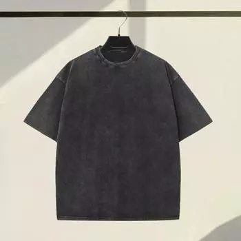 Мужская футболка с круглым вырезом, хлопок, половина рукава, сплошной цвет, мягкая свободная стирка, унисекс, средний размер S чёрный