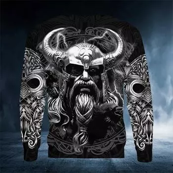 Мужская футболка с круглым вырезом и длинным рукавом Terror Retro Skull 3D Print Autumn Pattern Casual Fashion Tops T Shirts Men s Clothing S