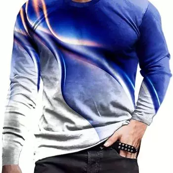 Мужская футболка с круглым вырезом и длинным рукавом с графическим принтом и 3D-принтом, повседневная одежда, летняя мужская одежда, топы S