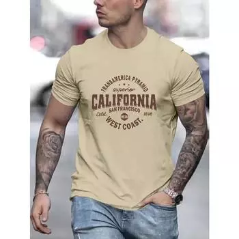 Мужская футболка с круглым вырезом и коротким рукавом в калифорнийском стиле с цветочным узором - мягкая, слегка эластичная, всесезонная повседневная одежда S чёрный