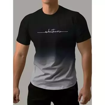 Мужская футболка с круглым вырезом и коротким рукавом с градиентным цветом и буквенным принтом «WHATEVER», повседневные и удобные топы для повседневной носки летом S