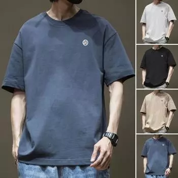 Мужская футболка с круглым вырезом и коротким рукавом, свободная футболка, летняя дышащая повседневная футболка-пуловер, топы на каждый день M синий