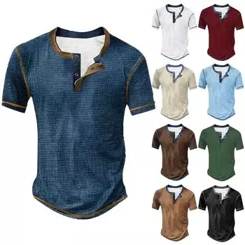 Мужская футболка с круглым вырезом и принтом на пуговицах, контрастная, облегающая XXXL