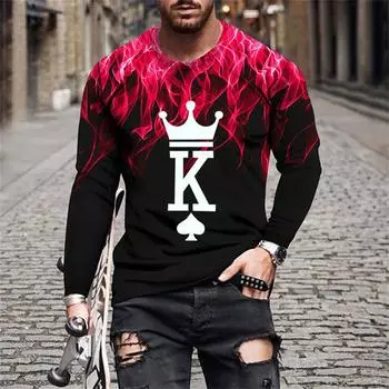 Мужская футболка с круглым вырезом и пуловером для городских поездок, осенняя мужская повседневная футболка в стиле хип-хоп