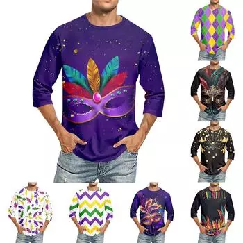 Мужская футболка с круглым вырезом и рукавом семь четвертей, мужская повседневная свободная футболка с рукавом семь четвертей L темно-фиолетового