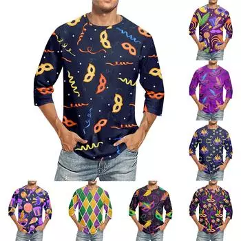 Мужская футболка с круглым вырезом и рукавом семь четвертей, мужская повседневная свободная футболка с рукавом семь четвертей L темно-фиолетового