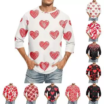 Мужская футболка с круглым вырезом и рукавом семь четвертей, мужская повседневная свободная футболка с рукавом семь четвертей L темно-фиолетового