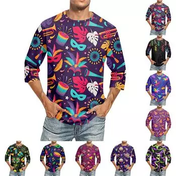 Мужская футболка с круглым вырезом и рукавом семь четвертей, мужская повседневная свободная футболка с рукавом семь четвертей L темно-фиолетового