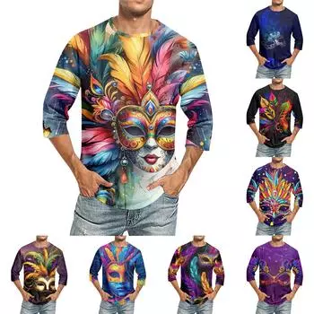 Мужская футболка с круглым вырезом и рукавом семь четвертей, мужская повседневная свободная футболка с рукавом семь четвертей L темно-фиолетового