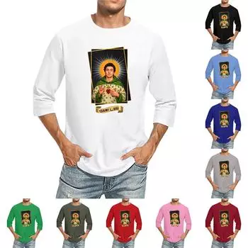 Мужская футболка с круглым вырезом и рукавом семь четвертей, мужская повседневная свободная футболка с рукавом семь четвертей L синий