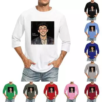 Мужская футболка с круглым вырезом и рукавом семь четвертей, мужская повседневная свободная футболка с рукавом семь четвертей L синий