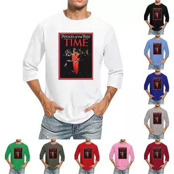 Мужская футболка с круглым вырезом и рукавом семь четвертей, мужская повседневная свободная футболка с рукавом семь четвертей L синий