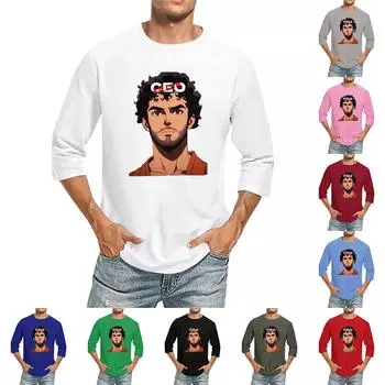 Мужская футболка с круглым вырезом и рукавом семь четвертей, мужская повседневная свободная футболка с рукавом семь четвертей M фиолетовый