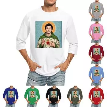 Мужская футболка с круглым вырезом и рукавом семь четвертей, мужская повседневная свободная футболка с рукавом семь четвертей L синий