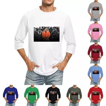 Мужская футболка с круглым вырезом и рукавом семь четвертей, мужская повседневная свободная футболка с рукавом семь четвертей XXL