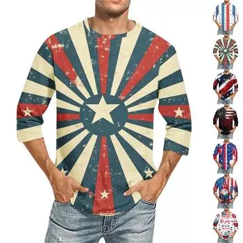 Мужская футболка с круглым вырезом и рукавом 3/4 с принтом «День независимости» XXXL