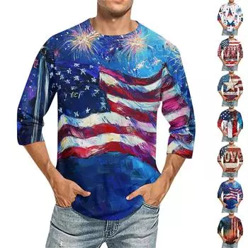 Мужская футболка с круглым вырезом и рукавом 3/4 с принтом «День независимости» S киноварь