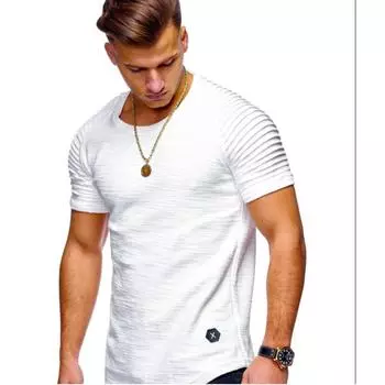 Мужская футболка с круглым вырезом, облегающая, однотонная, с коротким рукавом, грубый рукав, мужская короткая S