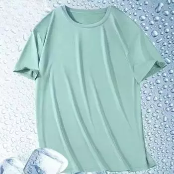 Мужская футболка с круглым вырезом, однотонная сетка с короткими шелковыми рукавами ледяного цвета, быстросохнущий свободный эластичный пуловер, повседневный повседневный XL светло-зеленый