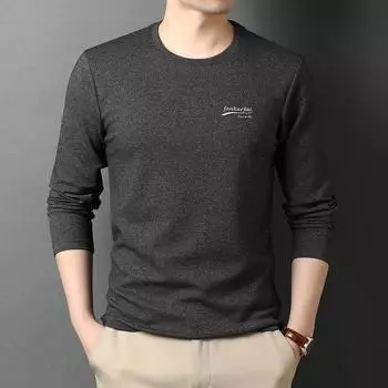 Мужская футболка с круглым вырезом, весенняя новинка с длинными рукавами для молодежи и людей среднего возраста, тонкие хлопковые топы, мужской повседневный свитер с круглым вырезом M