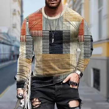 Мужская футболка с квадратным принтом, длинный рукав, круглый вырез, уличная одежда с 3D-принтом XS зелёный