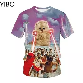 Мужская футболка с милым котом и принтом с коротким рукавом, повседневный пуловер с изображением кота по индивидуальному заказу, мужские удобные футболки с круглым вырезом XS