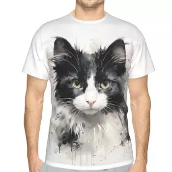 Мужская футболка с милым мультяшным 3D принтом кота, модный и повседневный большой свободный, крутой и дышащий топ с короткими рукавами Y2K L