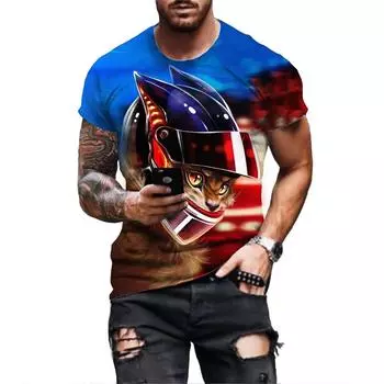 Мужская футболка с милым принтом кота, повседневная мужская удобная футболка с коротким рукавом и животным котом