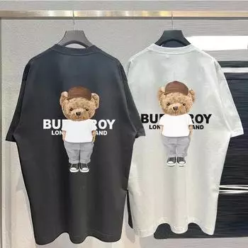 Мужская футболка с милым принтом медведя, летняя футболка с короткими рукавами и круглым вырезом S чёрный
