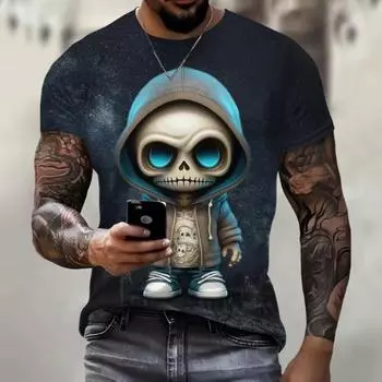 Мужская футболка с милым рисунком черепа, футболка с короткими рукавами и 3D-принтом, летняя мода, уличный отдых, спорт, мужская одежда больших размеров S