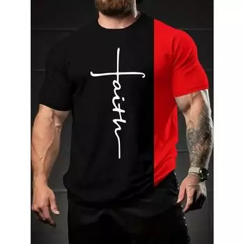 Мужская футболка с модным принтом алфавита — удобная круглая горловина, короткие рукава для летней повседневной носки, идеально подходит для повседневного ношения и отпуска S красный