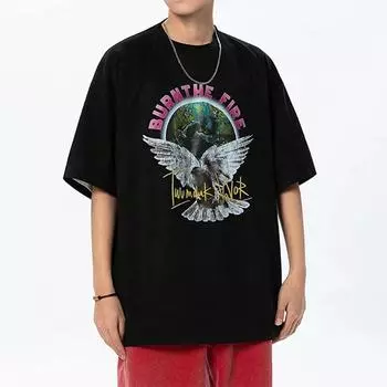 Мужская футболка с модным принтом, повседневная футболка с круглым вырезом и коротким рукавом, мужская и женская свободная футболка в стиле хип-хоп, уличная одежда 4XL чёрный