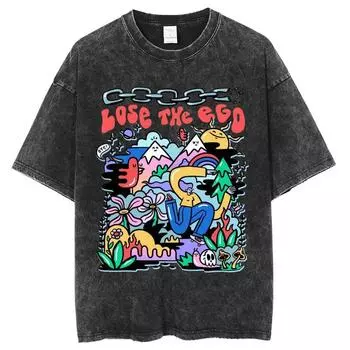 Мужская футболка с мультяшным принтом для пары, уличный повседневный стиль, имитация денима, свободная ткань, летняя, женская, с круглым вырезом, короткая S