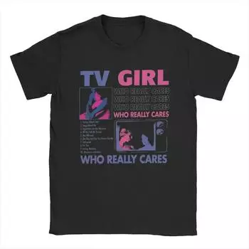 Мужская футболка с надписью «TV Girl Who Really Cares», хлопковые топы, винтажная футболка с коротким рукавом и круглым вырезом, новое поступление футболок S чёрный