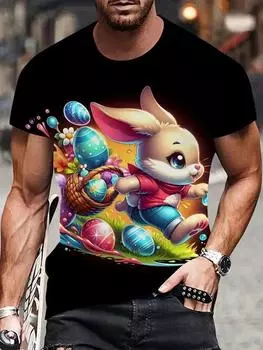 Мужская футболка с пасхальным кроликом, топы с 3D-принтом, милый кролик с яйцами, футболка для мужчин, новинка, футболки с круглым вырезом и коротким рукавом S