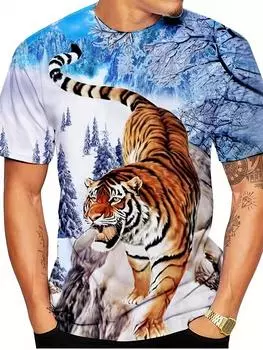 Мужская футболка с принтом 3D белого тигра, повседневный трикотажный топ из полиэстера с круглым вырезом и короткими рукавами, летняя мода, одежда в стиле Харадзюку 2000 года S синий