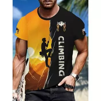 Мужская футболка с принтом 3D Mountain, летняя, удобная, дышащая, с короткими рукавами, для любителей активного отдыха, мужская футболка большого размера S