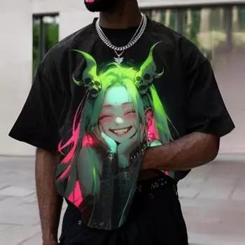 Мужская футболка с принтом 3D-персонажа-анимации, короткий рукав, мужская модная уличная одежда, свободная футболка большого размера S