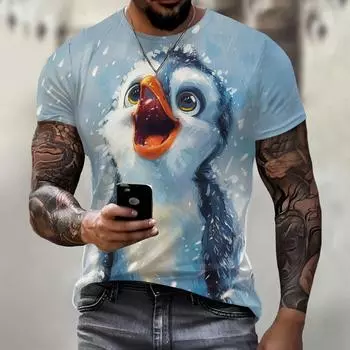 Мужская футболка с принтом 3D пингвина, футболки, топы, модная мужская футболка с рисунком животных, уличная одежда большого размера с круглым вырезом, мода y2k S