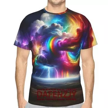 Мужская футболка с принтом 3D Rainbow Clouds, повседневная, с коротким рукавом и круглым вырезом, летние уличные тренды, хип-хоп, Harajuku, свободные футболки L слоновая кость